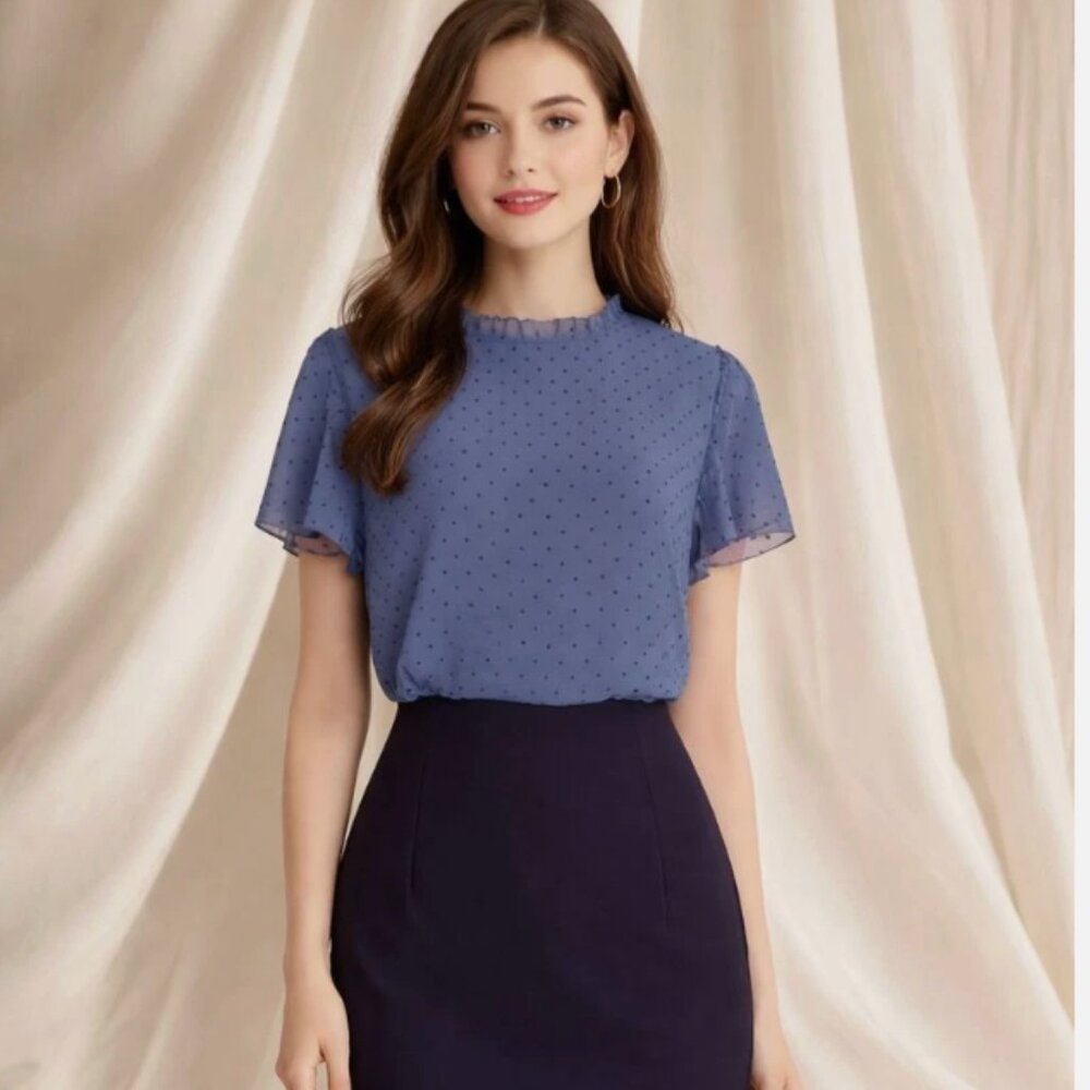 Loft Mixed Media Dress- Chiffon Blue Top, Black Stretch Bottom- Size 8